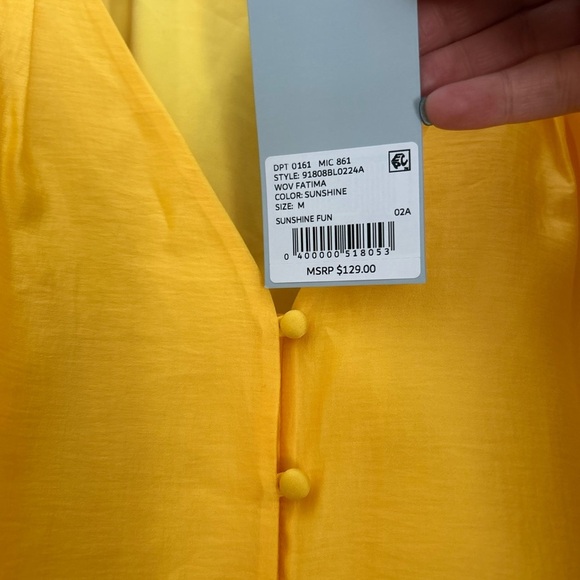 ANTONIO MELANI NWT Size M Yellow Relaxed Fit Balloon Sleeves Dressy Blouse - Picture 5 of 12